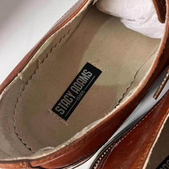 New Stacy Adams Square Toe Lace Up Dress Shoe Men's 10.5 M‎ Cognac Brown - Picture 9 of 15